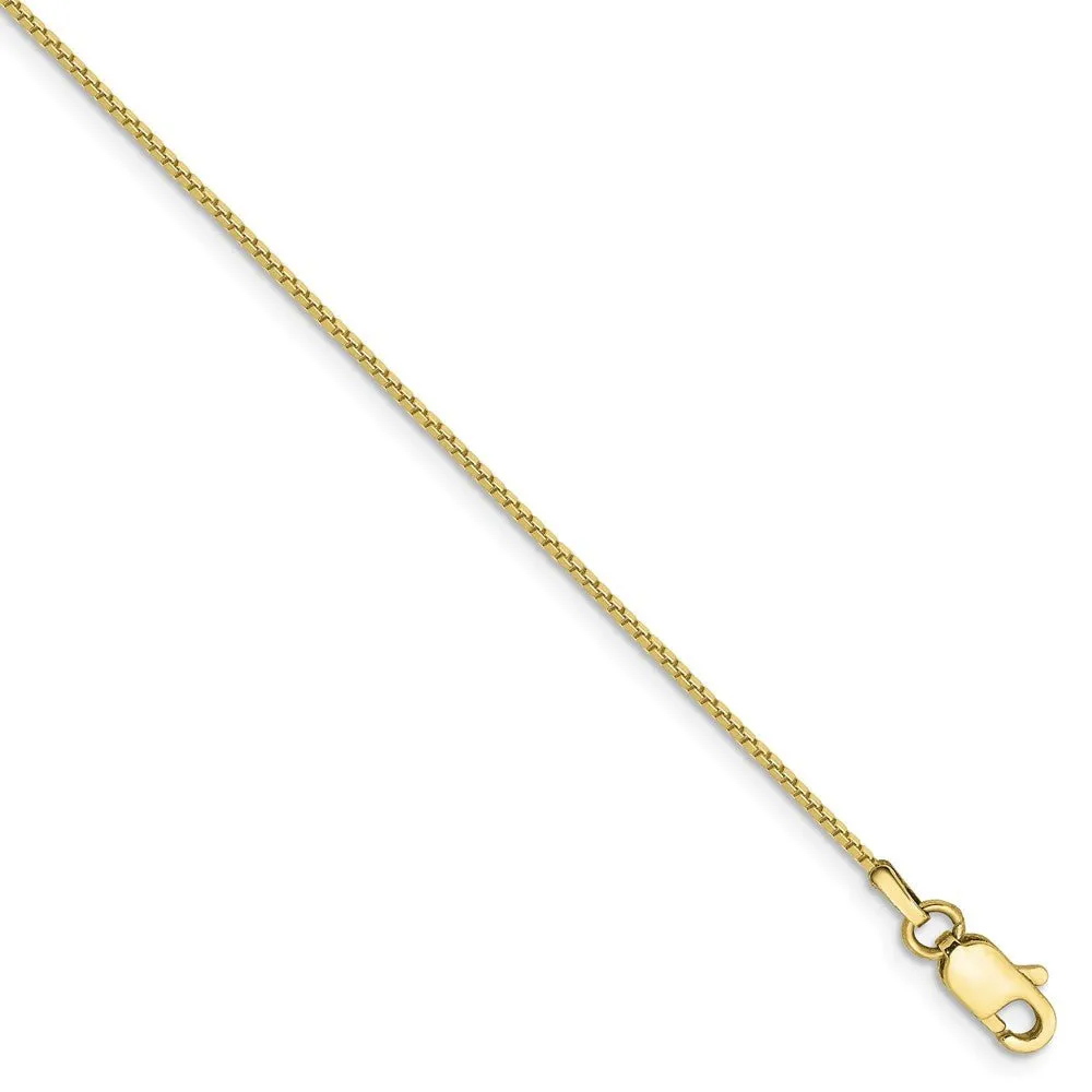 0.9mm, 10k Yellow Gold, Box Chain Anklet or Bracelet