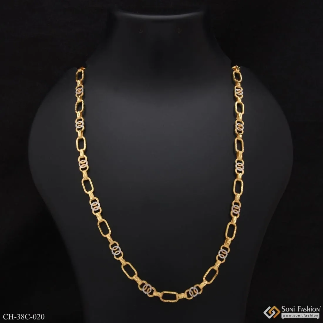 1 Gram Gold Forming Round Linked Sophisticated Design Chain for Men - Style C020