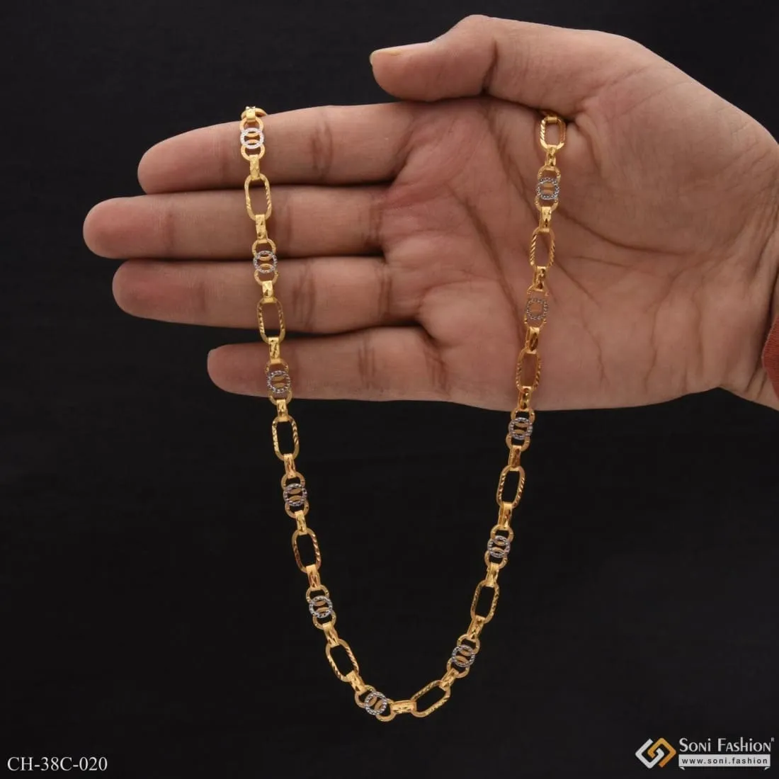 1 Gram Gold Forming Round Linked Sophisticated Design Chain for Men - Style C020