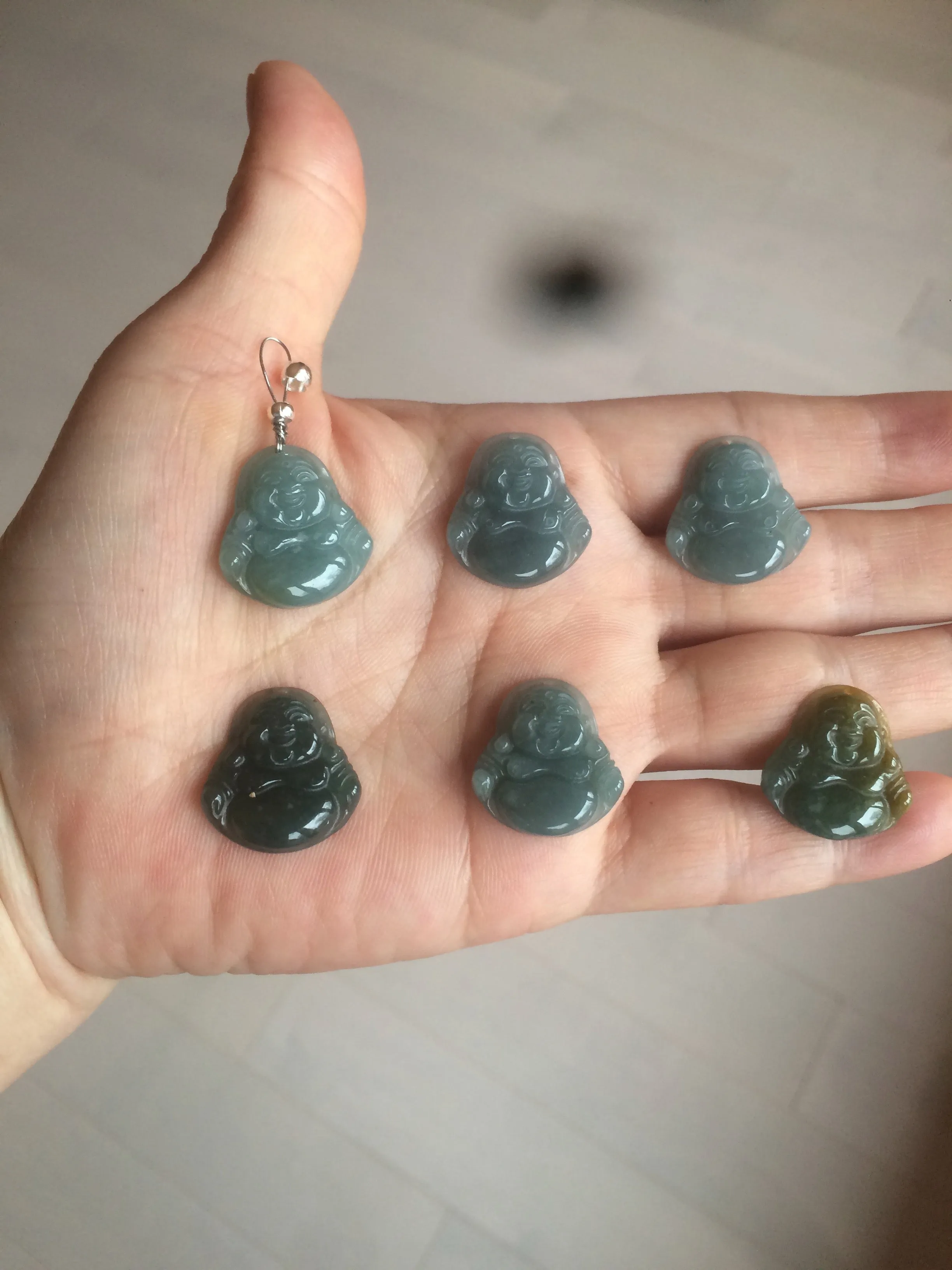 100% Natural blue gray green  Guatemala jadeite Jade  happy buddha pendant group BH58