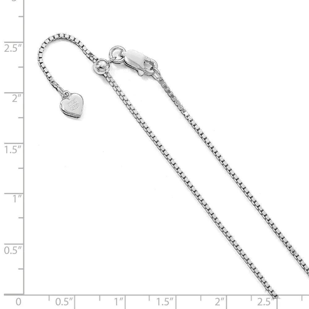 1.15mm Rhodium Plated Sterling Silver Adjustable Box Chain Necklace