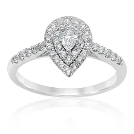 18ct White Gold 1/2 Carat Pear Diamond Halo Ring