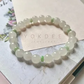 8.4mm A-Grade Natural White and Green Jadeite Beaded Bracelet No.190359