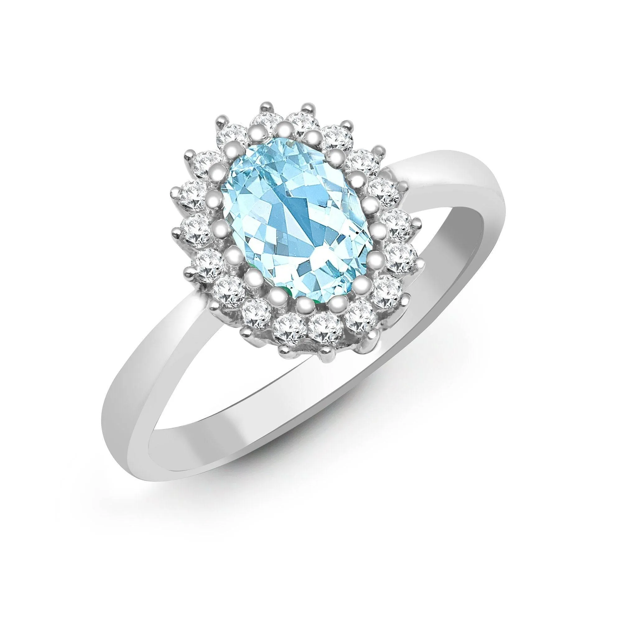 9ct White Gold Diamond And Blue Topaz Ring