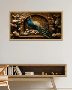 A Breathtaking Sculpture Of A Peacock Canvas Wall Painting