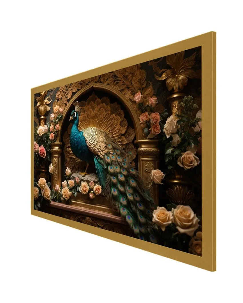 A Breathtaking Sculpture Of A Peacock Canvas Wall Painting