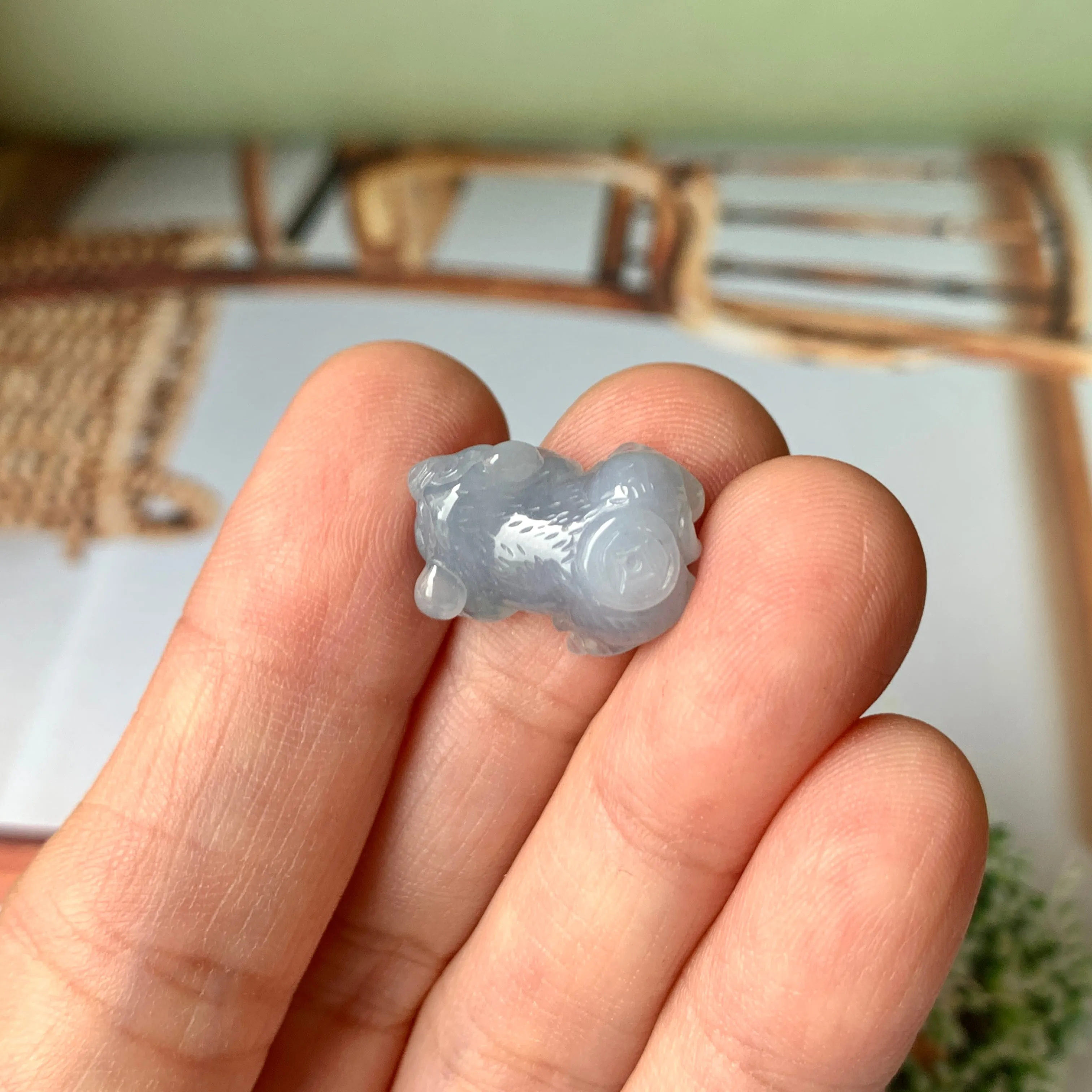 A-Grade Natural Greyish Blue Jadeite Pig Pendant No.172203