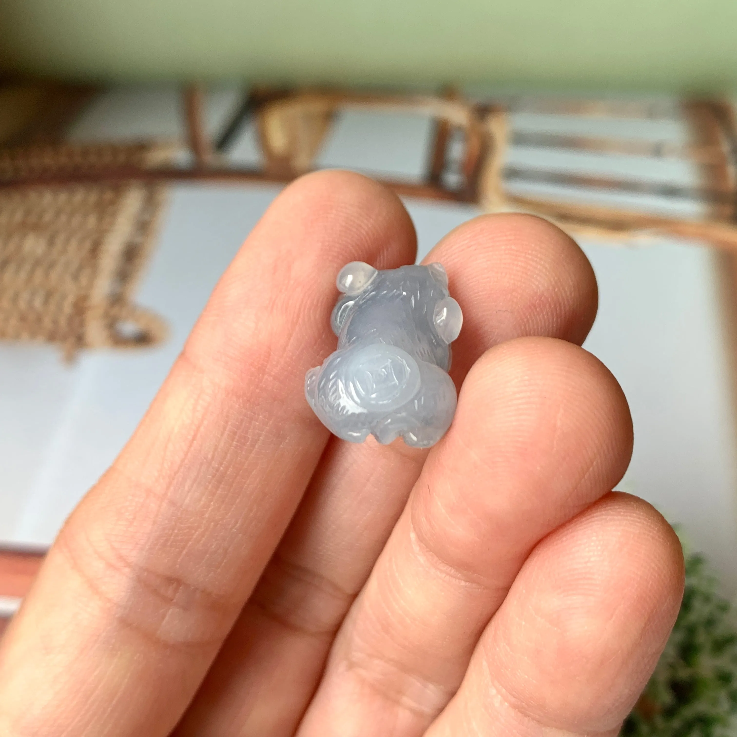 A-Grade Natural Greyish Blue Jadeite Pig Pendant No.172203