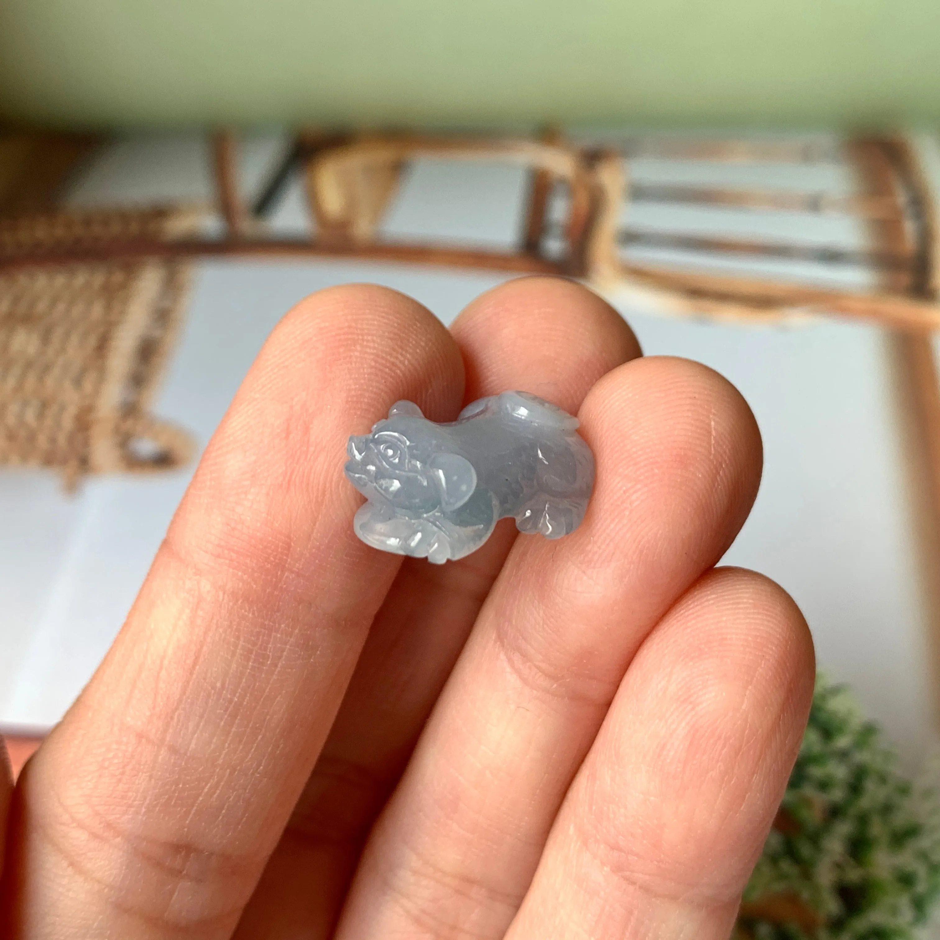 A-Grade Natural Greyish Blue Jadeite Pig Pendant No.172203