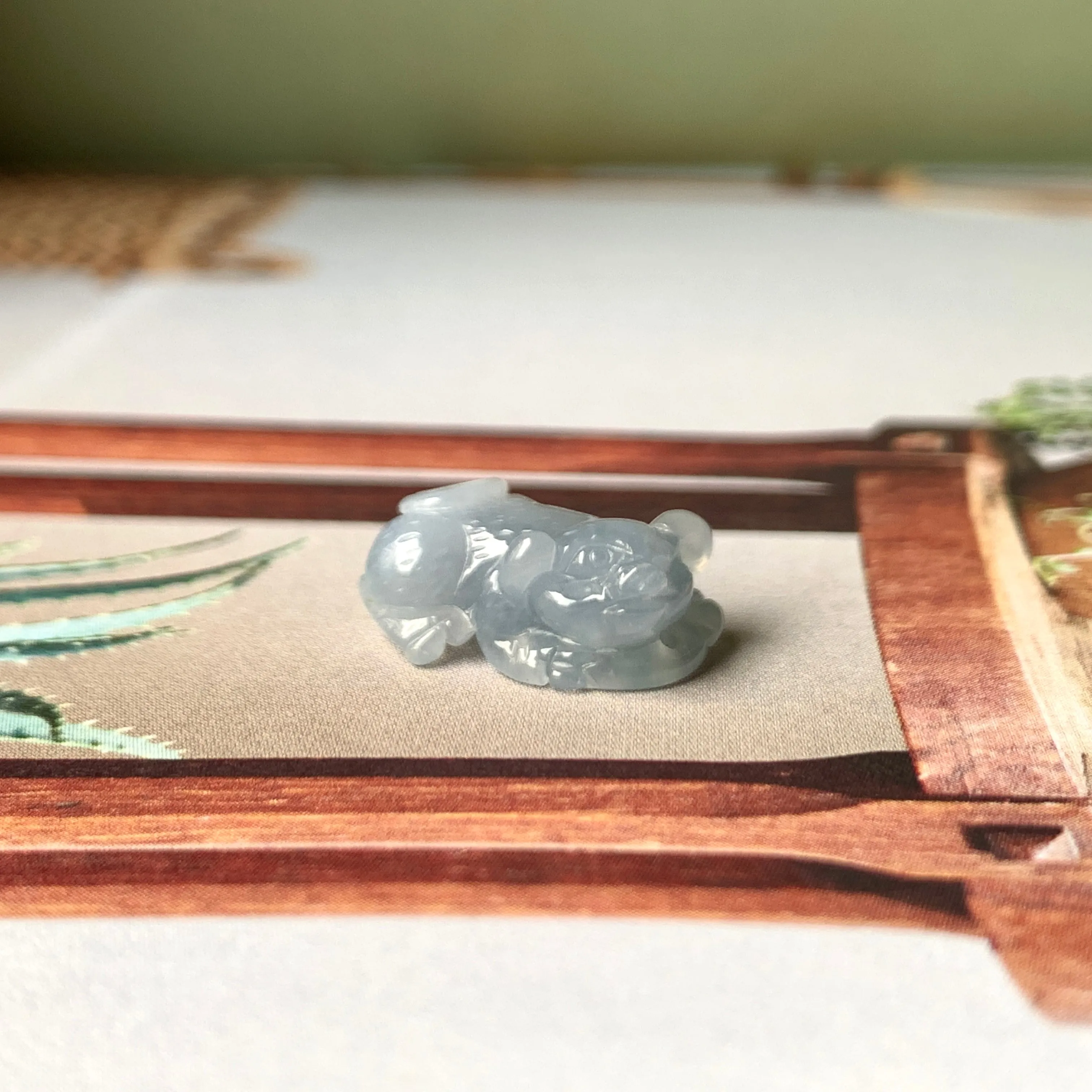 A-Grade Natural Greyish Blue Jadeite Pig Pendant No.172203