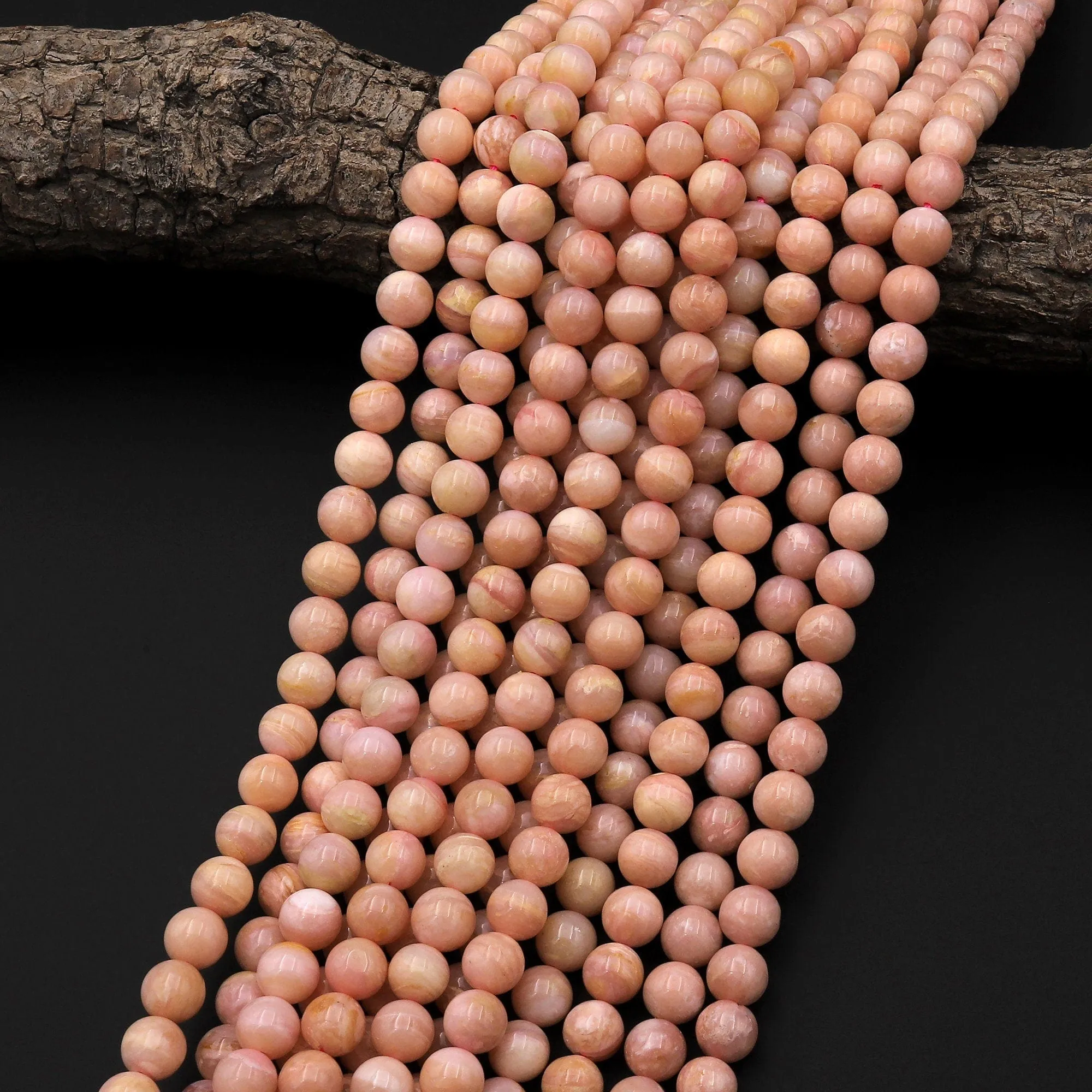 AA Natural Peruvian Peach Pink Opal 6mm 8mm 10mm Smooth Round Beads Gemstone 15.5" Strand