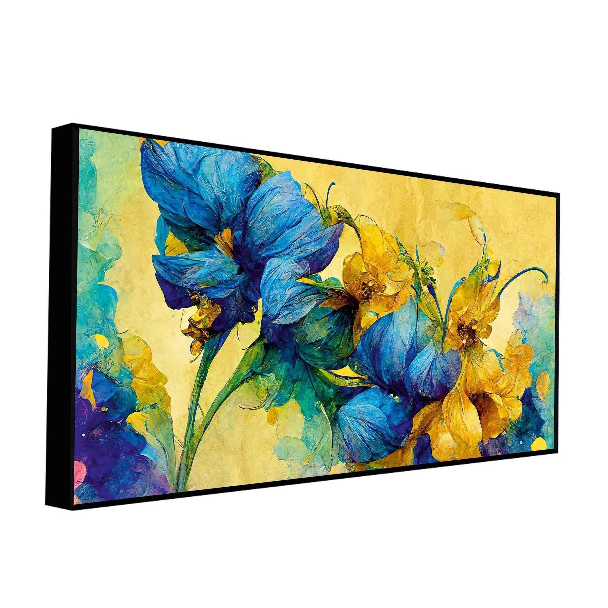 Abstract Blue and Gold Floral Art Canvas Wall Painting