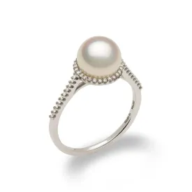 Akoya White Pearl Ring in White Gold with Diamonds - 8mm