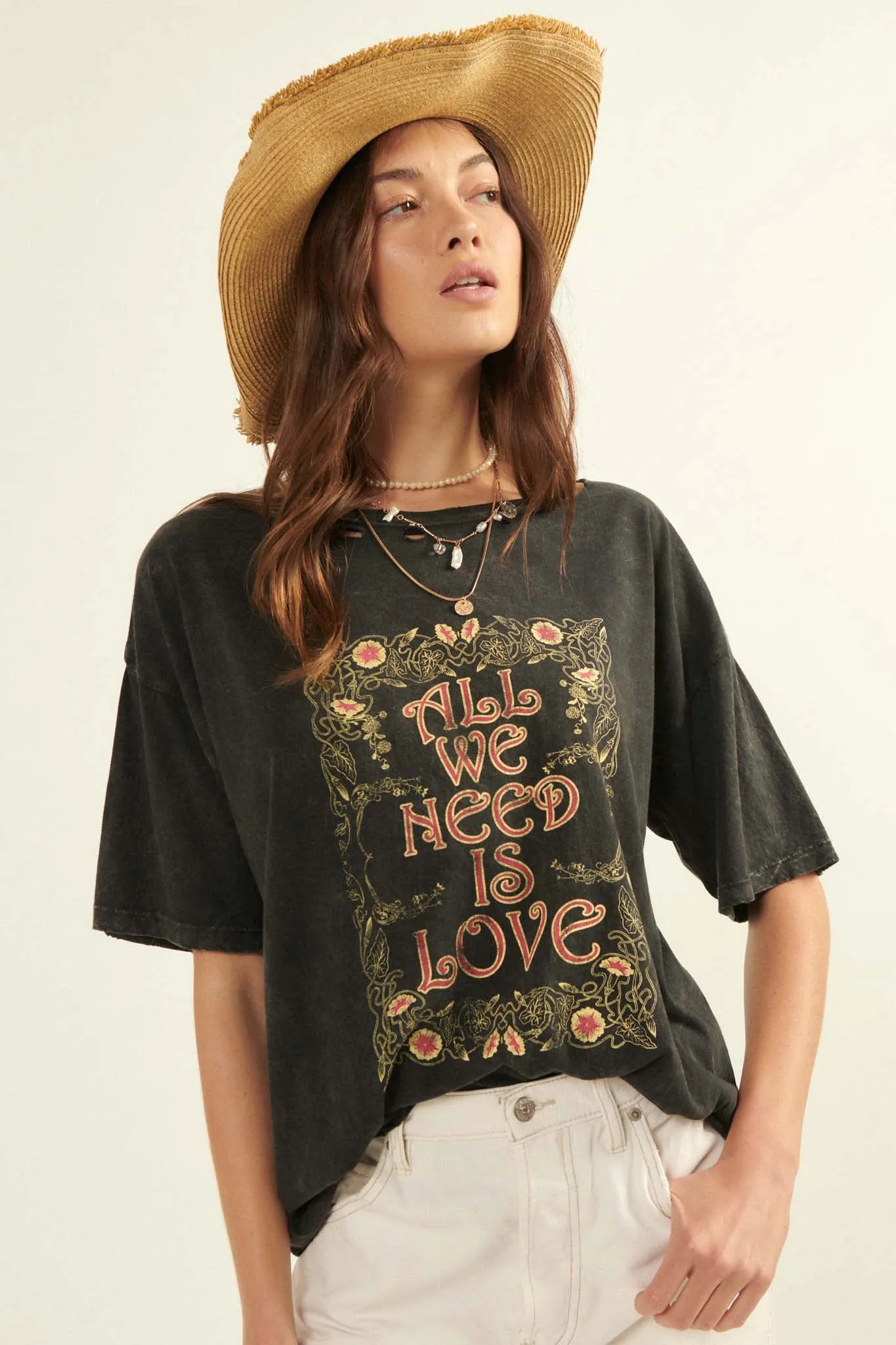 All We Need is Love Distressed Graphic Tee