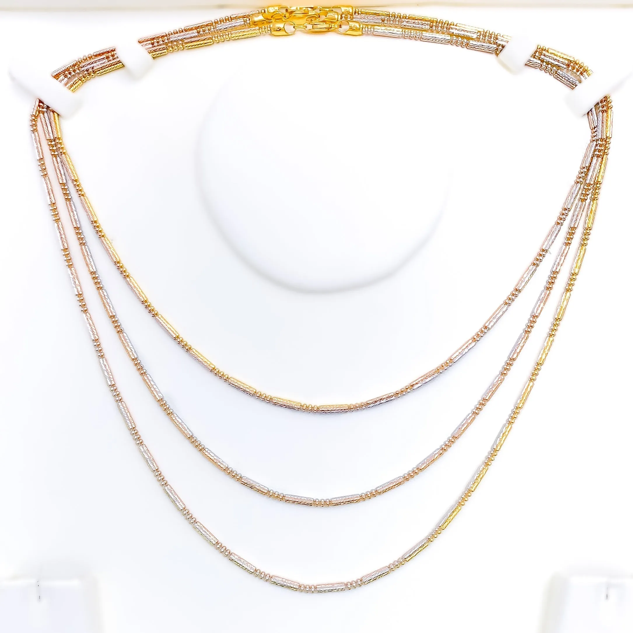 Alternating Beaded Three Tone 22K Gold Chain - 18"