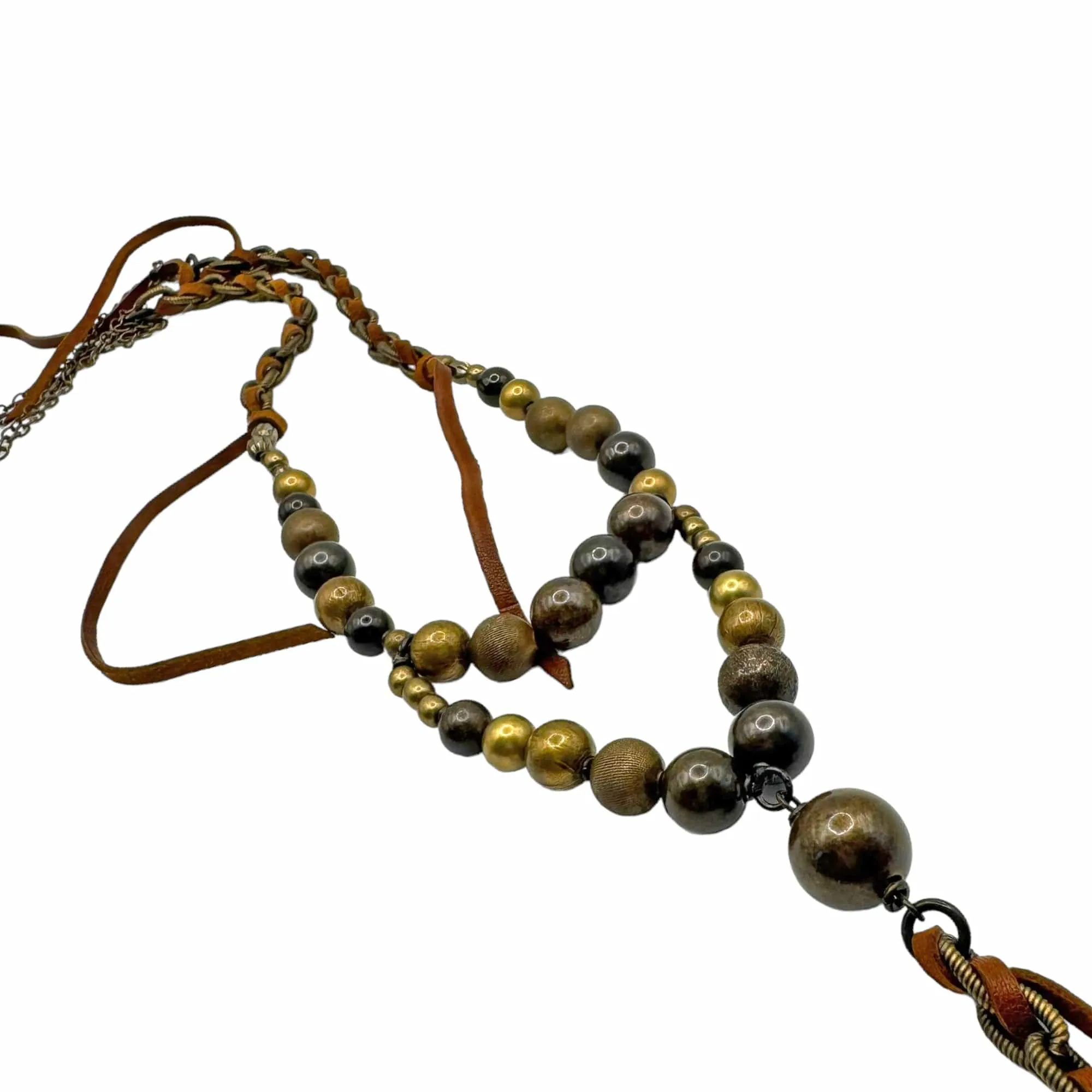 ANNIE COSTELLO BROWN Multi-Layered Metal & Leather Necklace