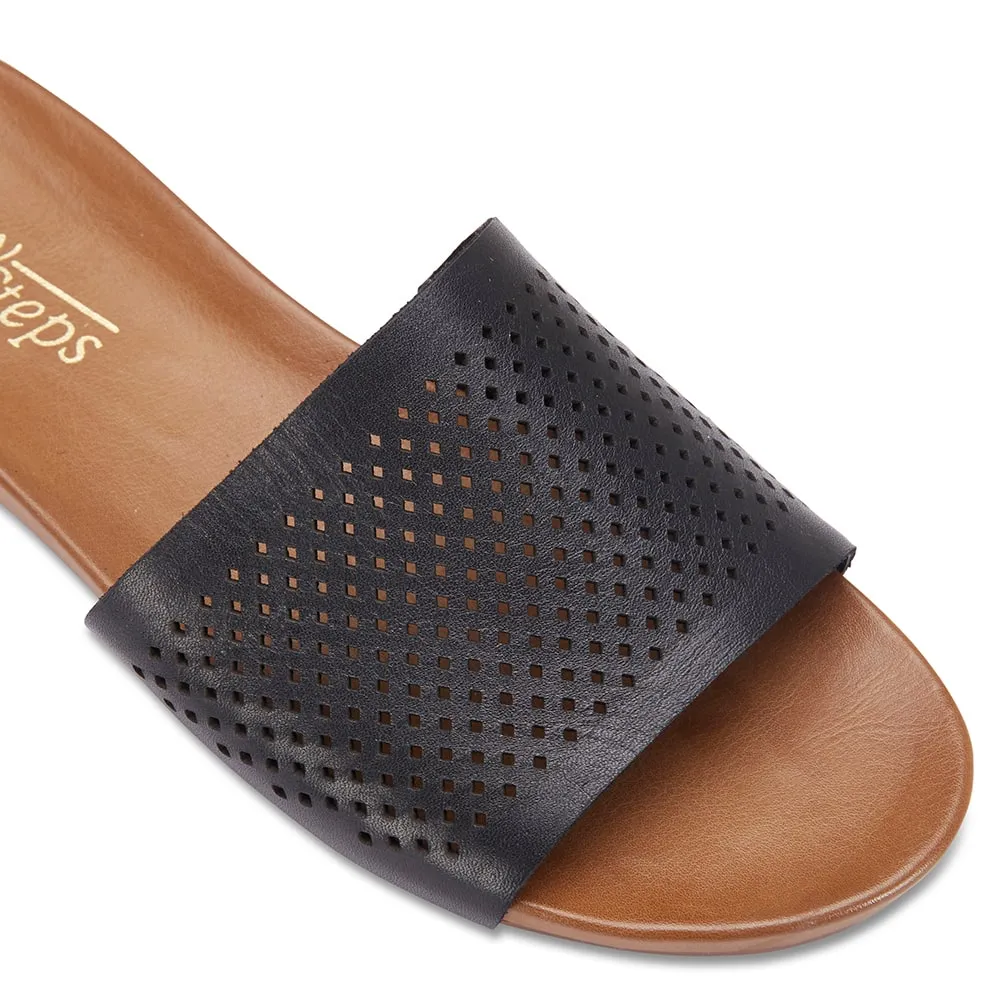 Aztec Slide in Black Leather