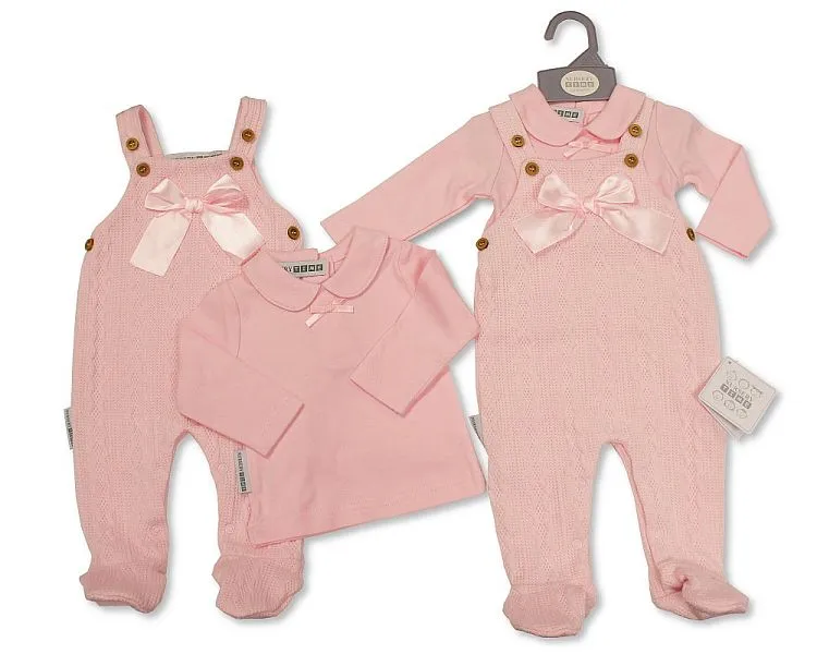 Baby Girls 2 Pieces Long Dungaree Set - Pink (NB-6m) (PK6) BIS-2020-2525