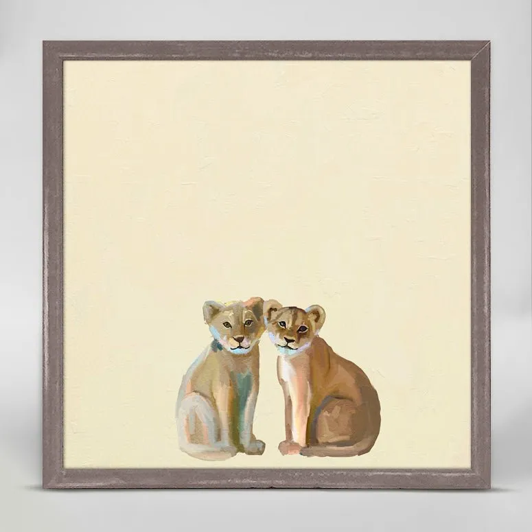 Baby Lion Cubs Mini Framed Canvas