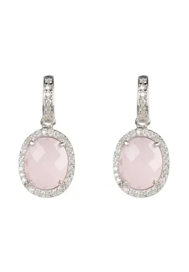 Beatrice Oval Gemstone Drop Earrings Silver Rose Quartz