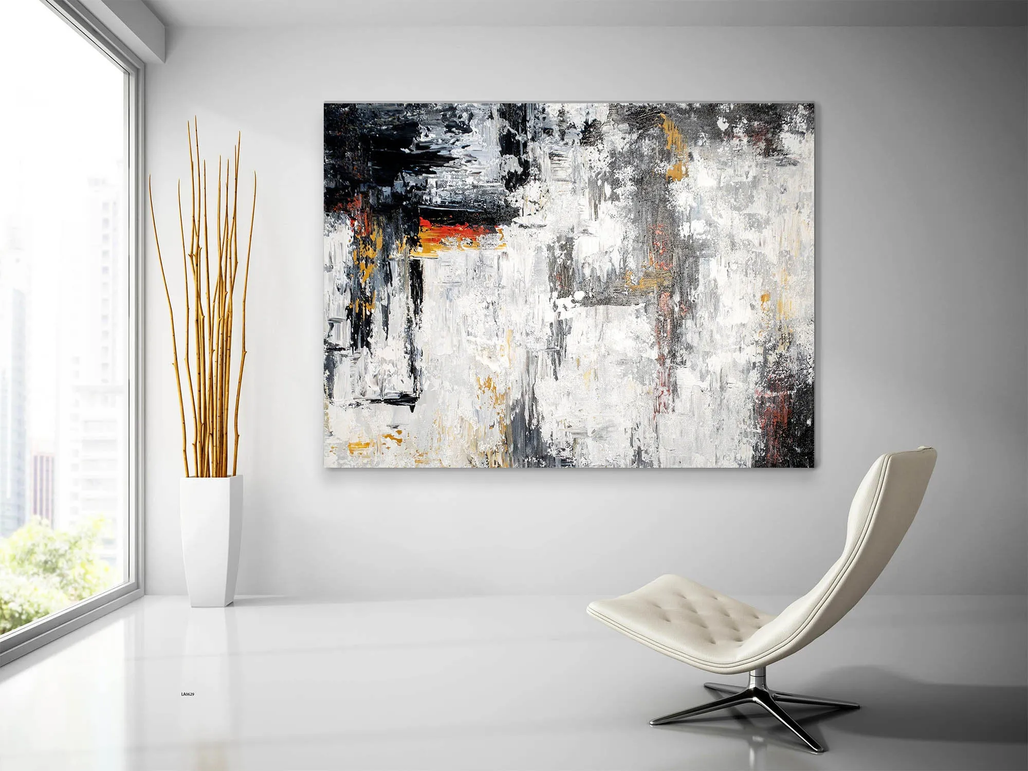 Black And White Abstract Painting Red Yellow Painting for Home Fp081