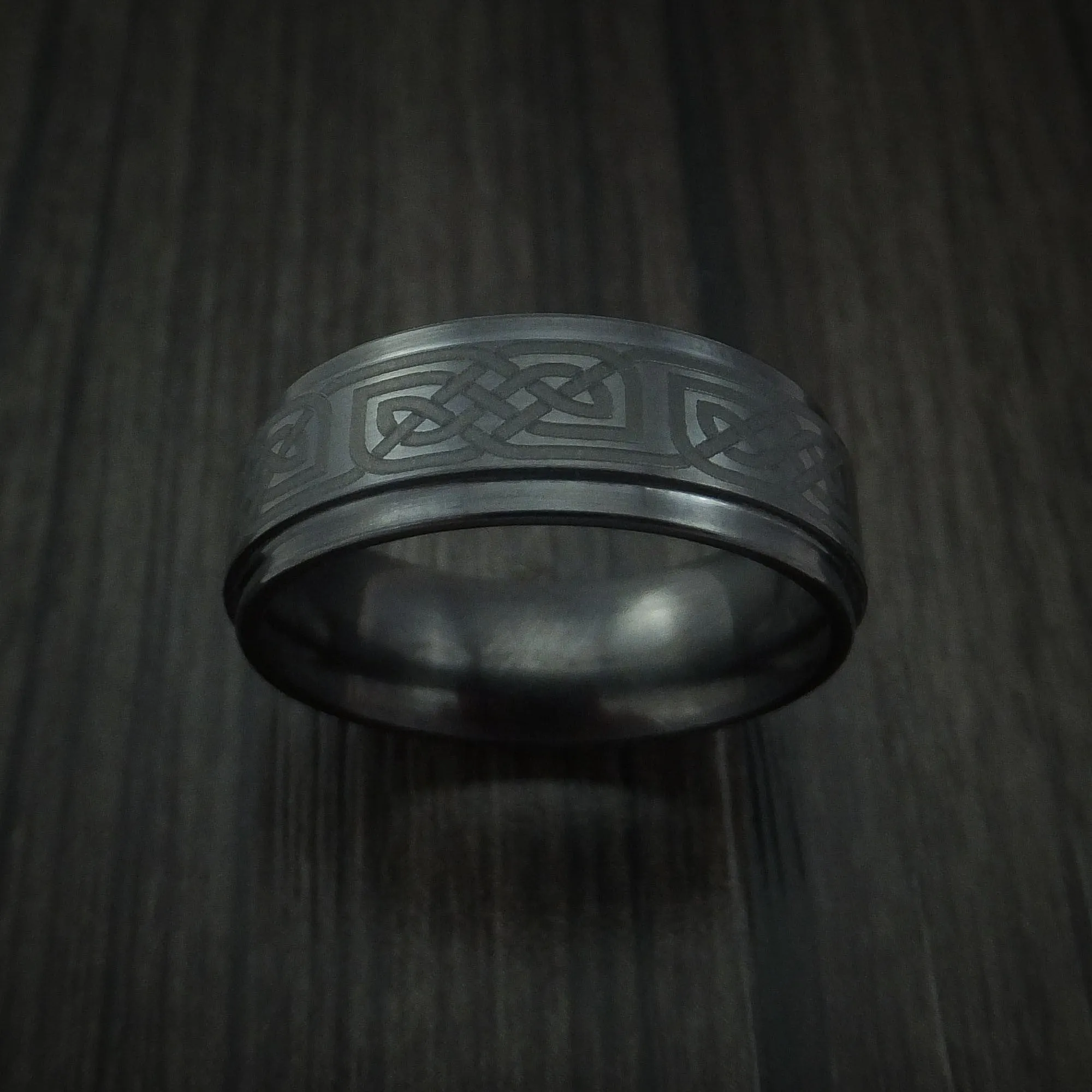 Black Ceramic Celtic Men's Ring Custom Made Band