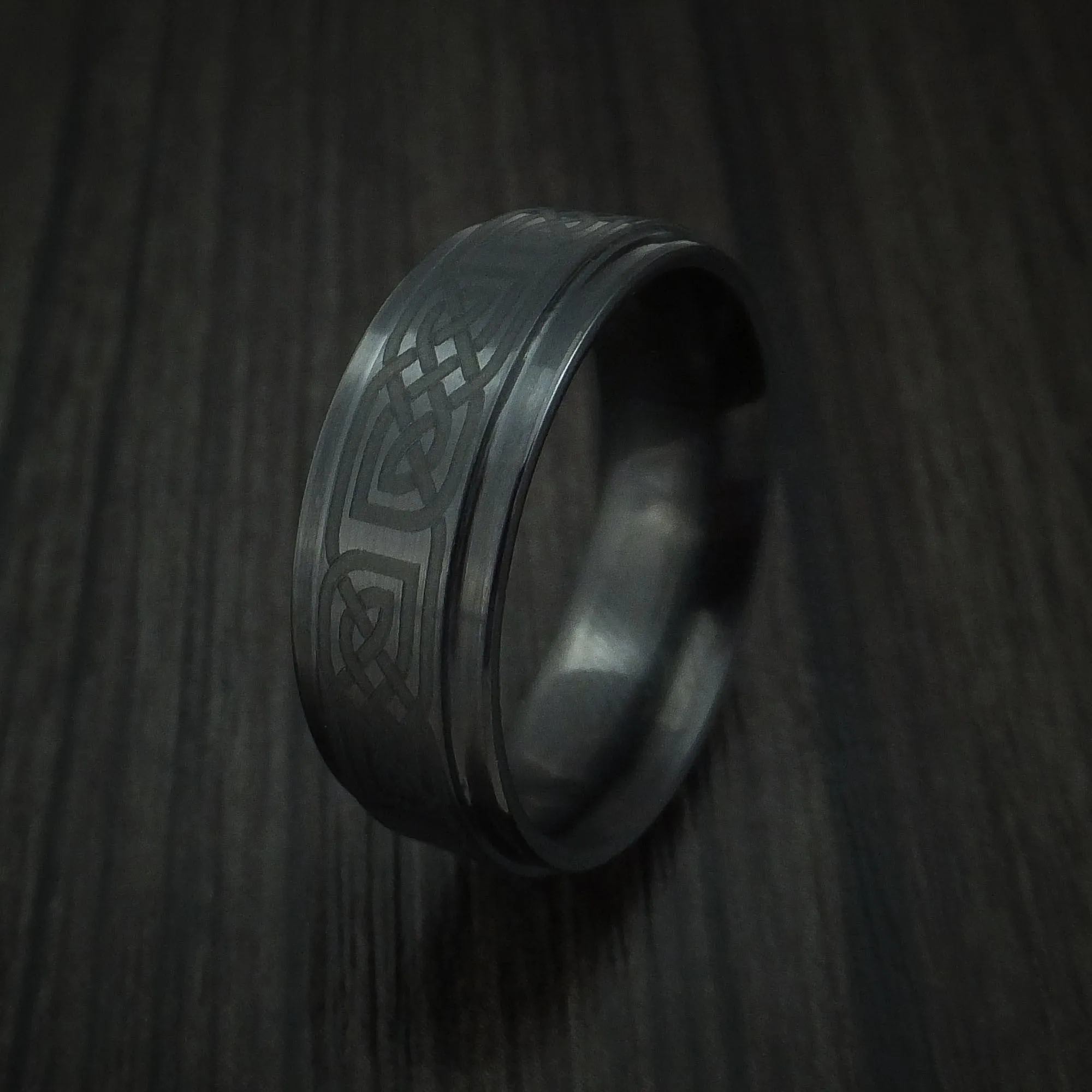 Black Ceramic Celtic Men's Ring Custom Made Band