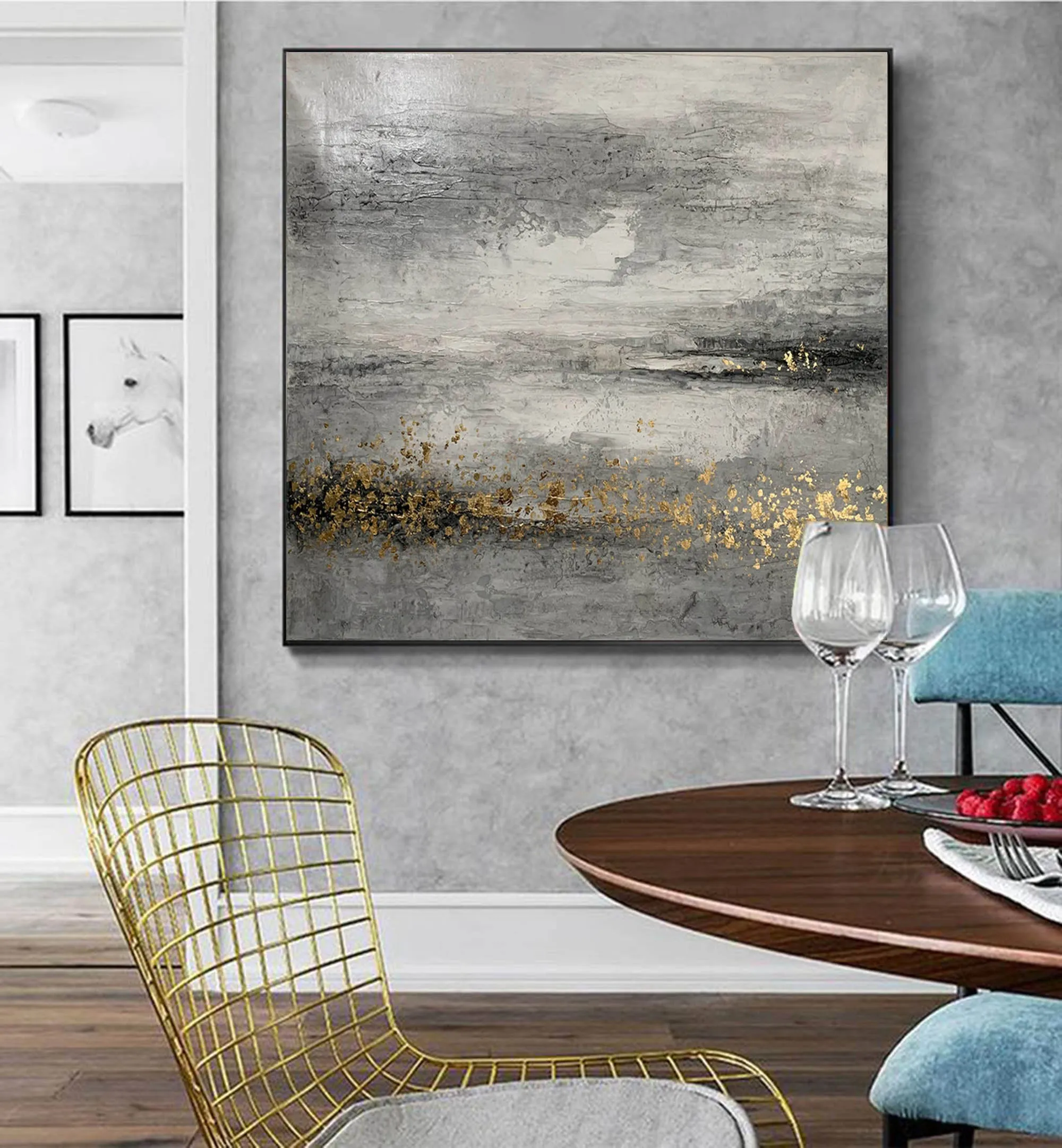 Black Gray Gold Abstract Painting Original Art Op096