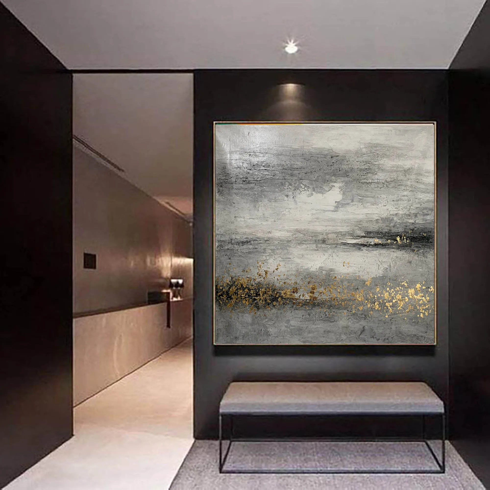 Black Gray Gold Abstract Painting Original Art Op096