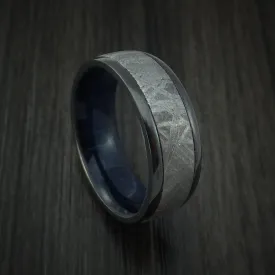 Black Titanium Men's Ring with Gibeon Meteorite and Hardwood Sleeve Custom Made Band