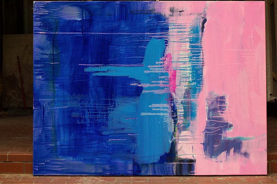 Blue Pink Hand Made Abstract Art Acrylic Painting Living Room Wall Art Yp090