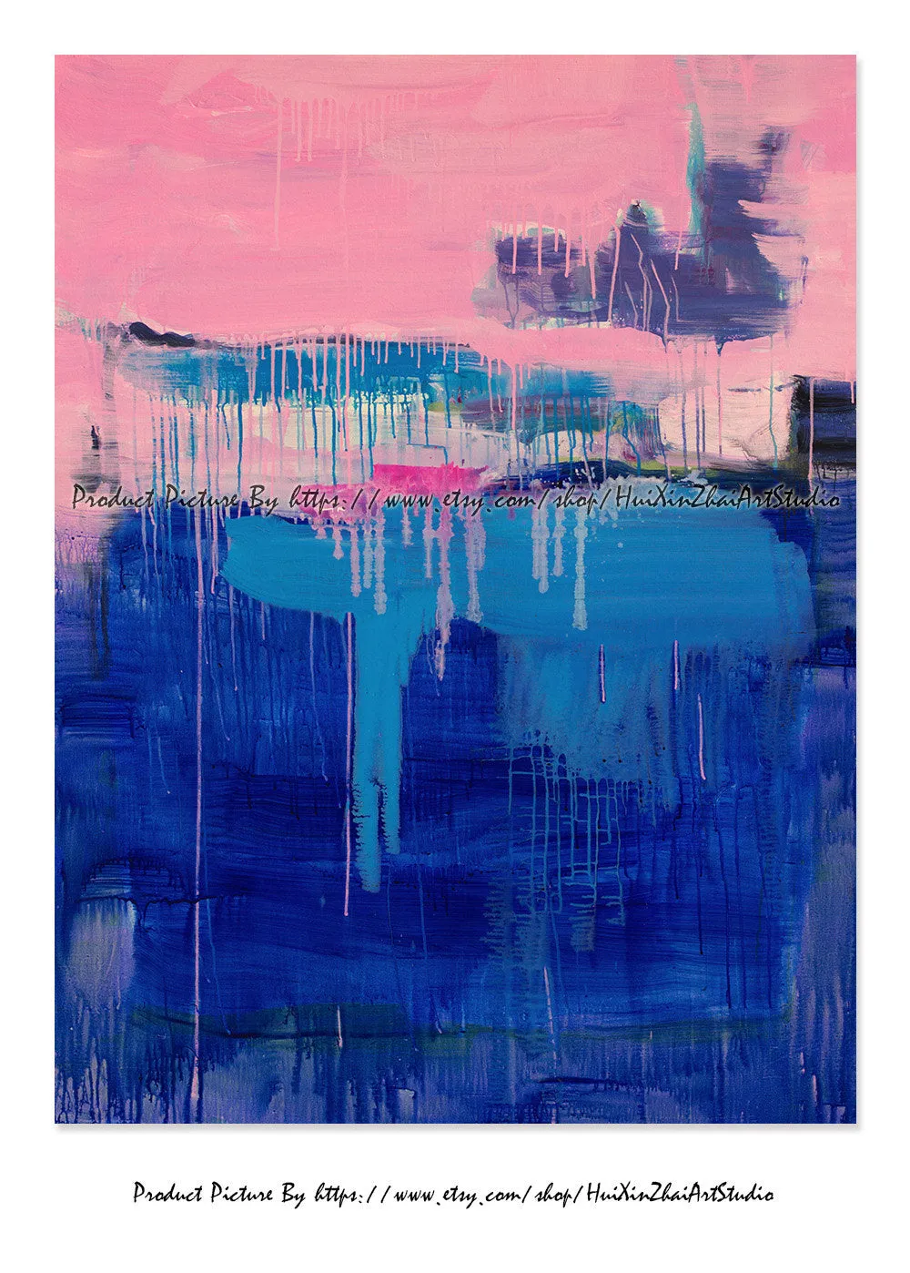 Blue Pink Hand Made Abstract Art Acrylic Painting Living Room Wall Art Yp090