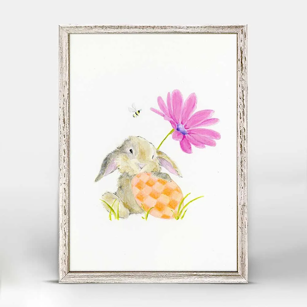 Bunny With Pink Flower Mini Framed Canvas