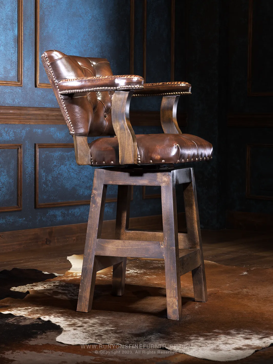 Crocodile Brown Leather Bar Stool