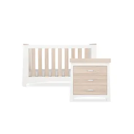 CuddleCo Ada 2pc Set 3 Drawer Dresser, Cot Bed - White/Ash