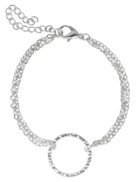 Dainty Silver Tone Circle Double Strand Bracelet