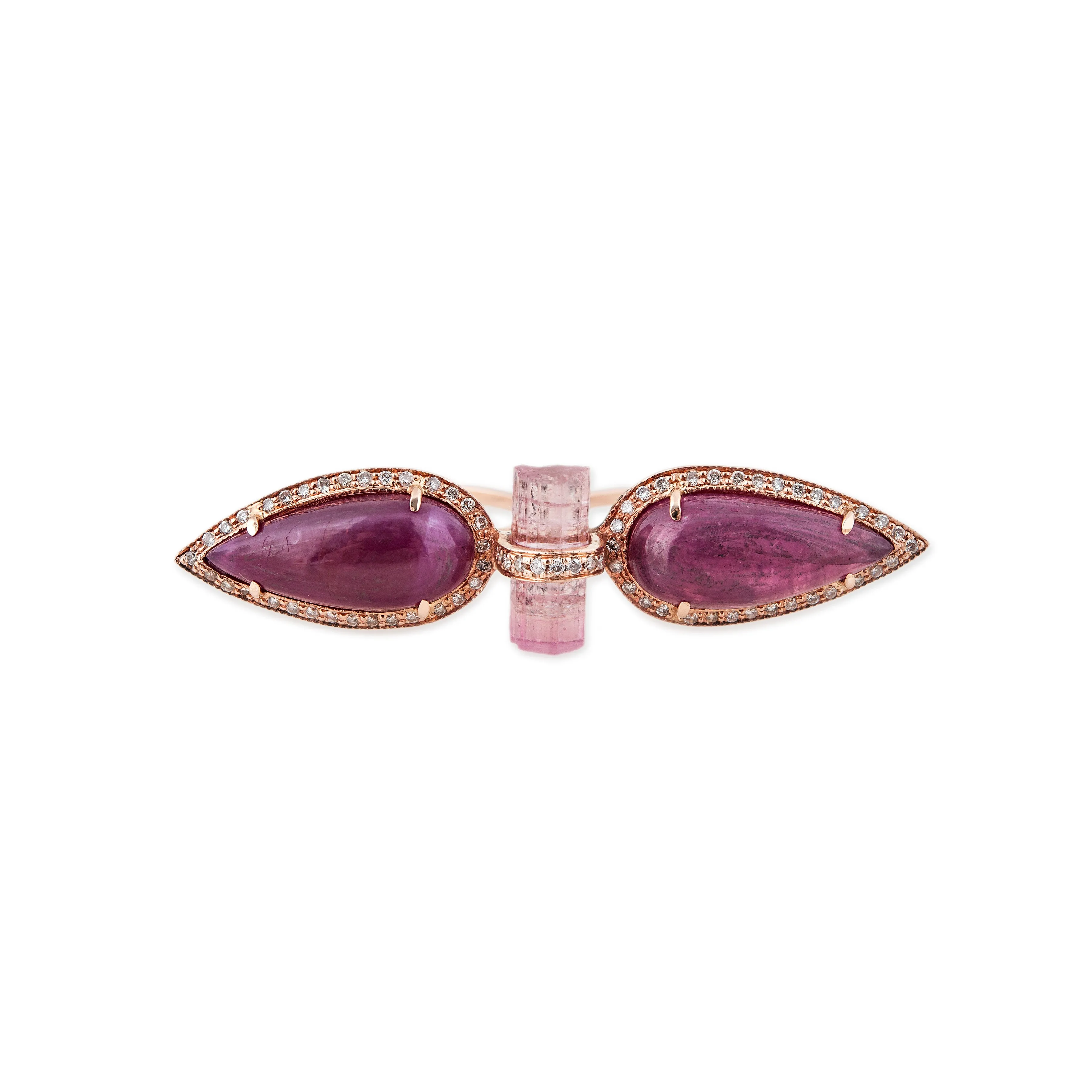 DOUBLE PINK TOURMALINE TEARDROP PINK TOURMALINE KNUCKLE RING