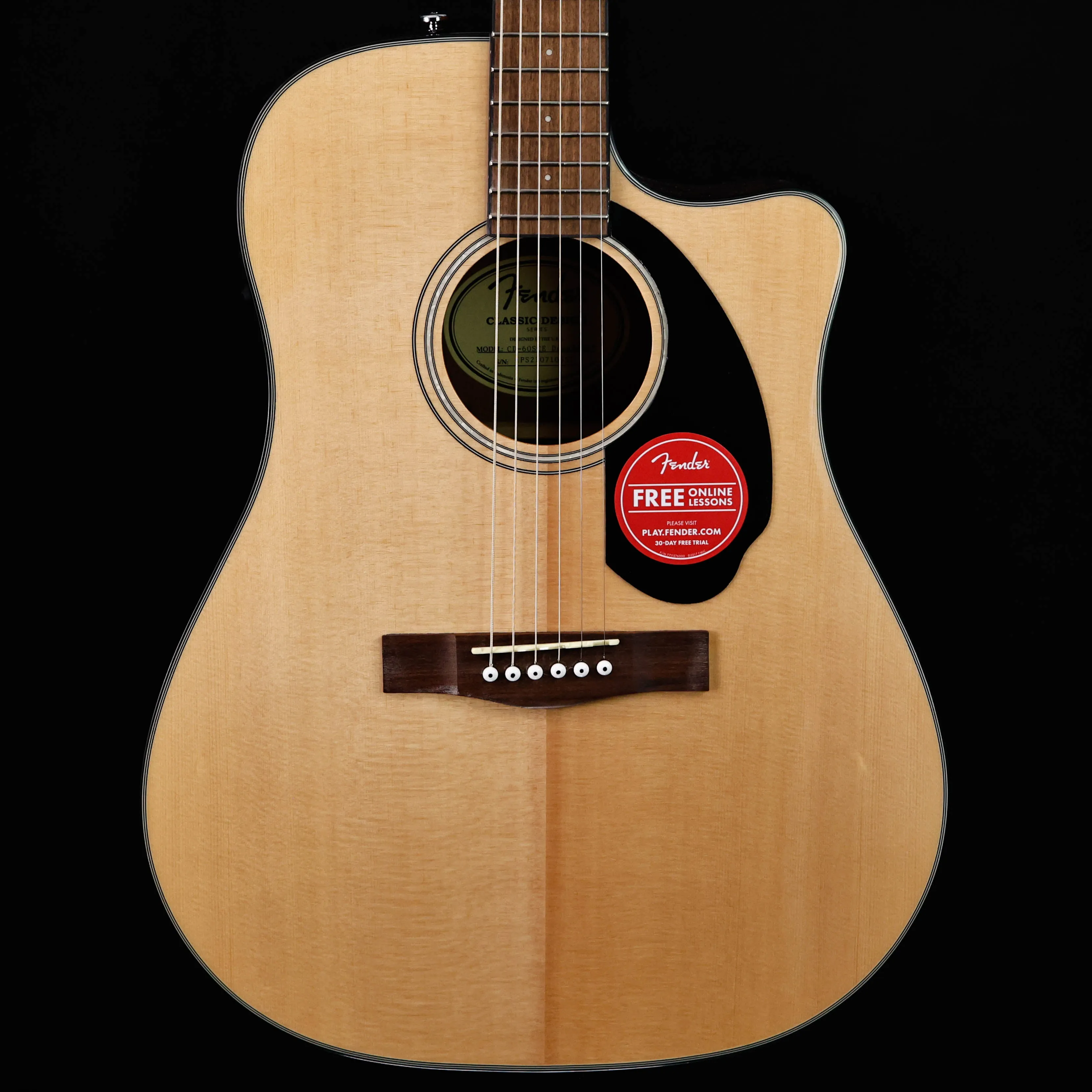 Fender CD-60SCE Dreadnought, Walnut Fb, Natural 4lbs 3.5oz