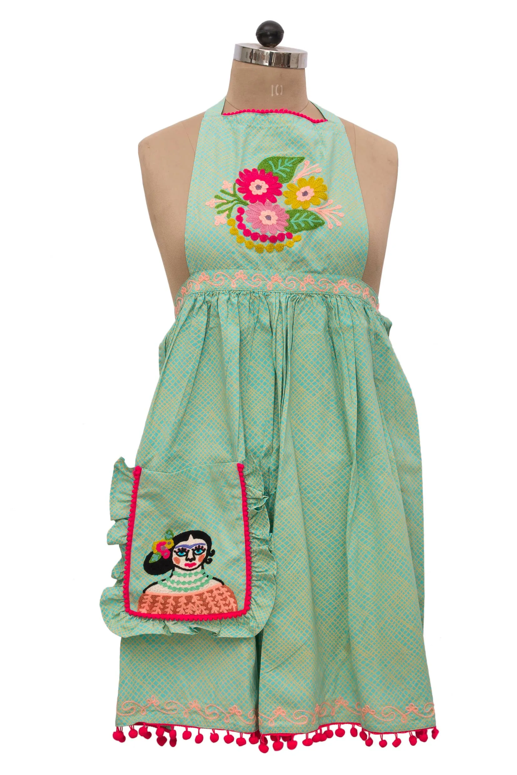 FRIDA APRON COOKING BLUE/GREEN 33X34"