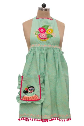 FRIDA APRON COOKING BLUE/GREEN 33X34"