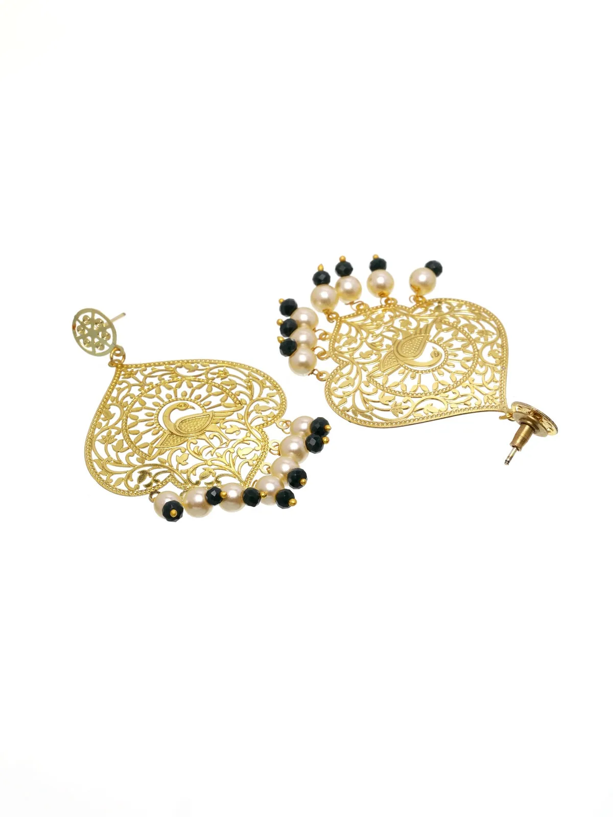 Gold-Plated Green & Off-White Kundan-Studded Beaded Handcrafted Jewellery Set