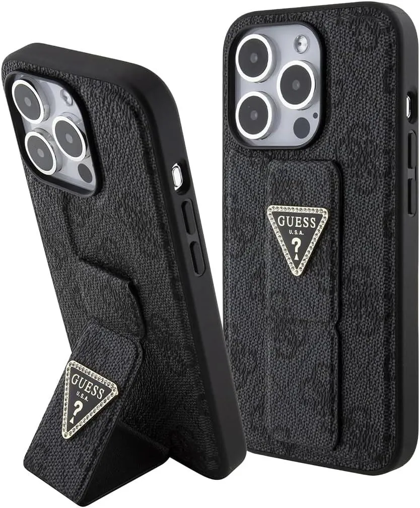 Guess Grip Stand 4G Triangle Strass Case for iPhone 15 Pro 6.1" Black - GUHCP15LPGS4TDK