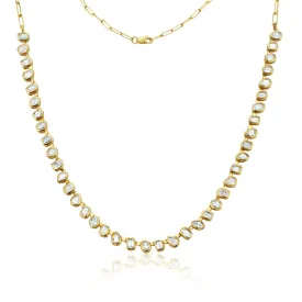 HalfWay Fancy Multi Shape Diamond Necklace With Adjustable Paper Clip Chain (4.20 ct.) Bezel Set in 18K Gold