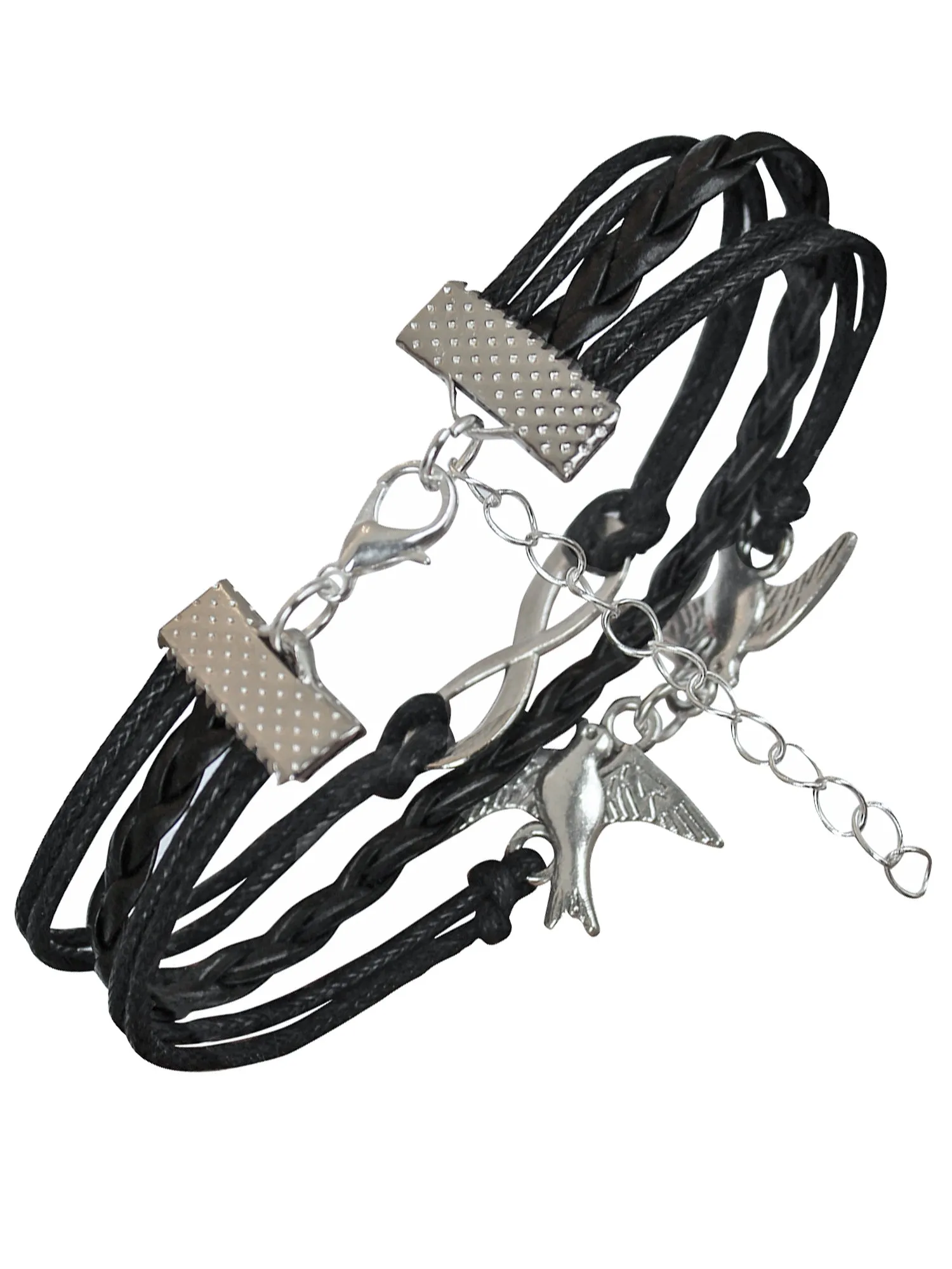 Infinity Eternal Dove Bracelet With Black Leather Strap