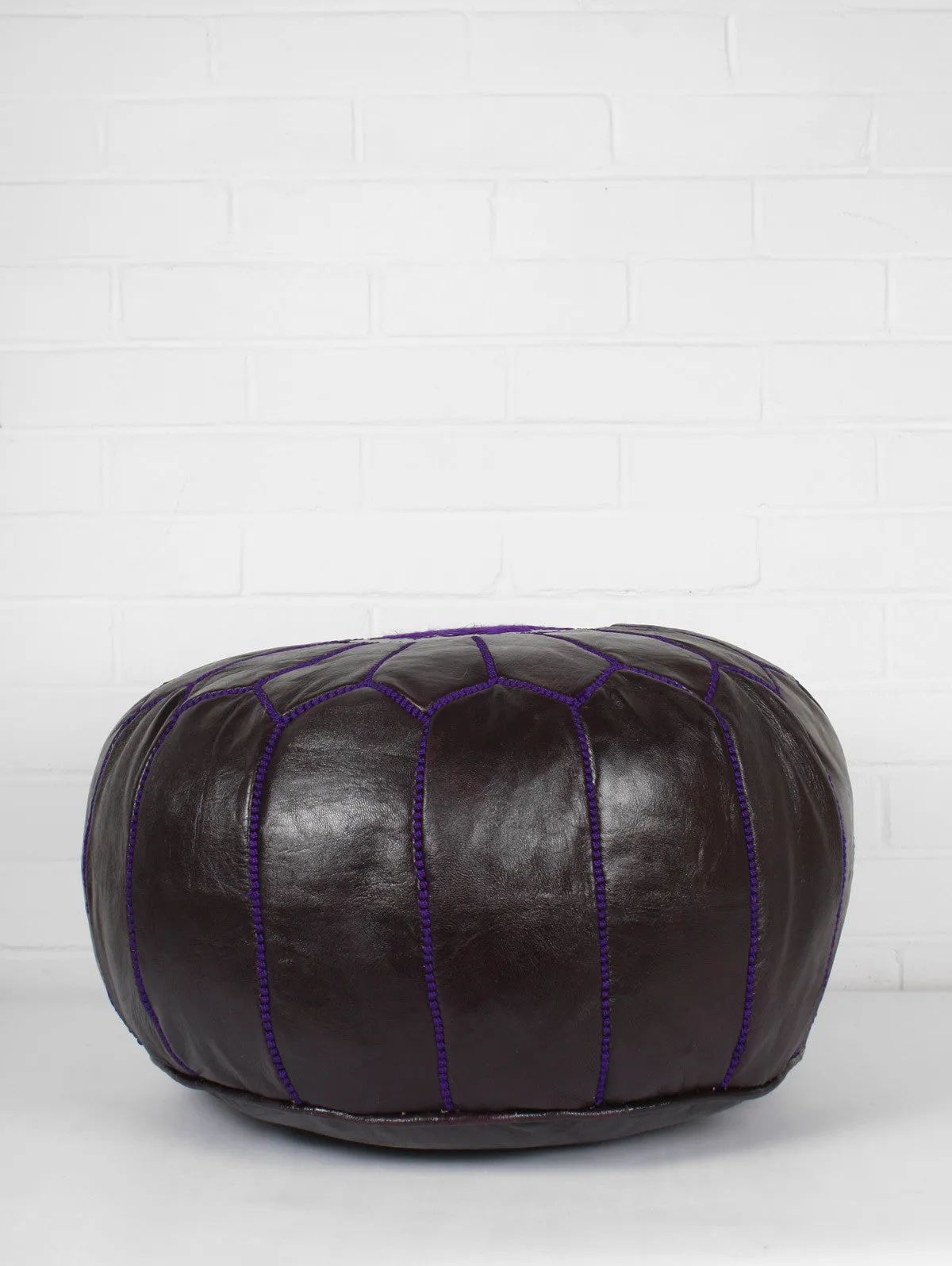 Moroccan Leather Pouffe, Blackberry