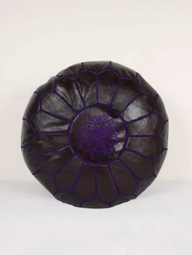 Moroccan Leather Pouffe, Blackberry