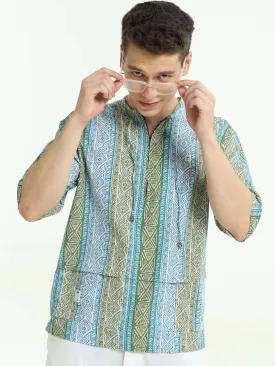 Oversized sky blue colour printed kurta