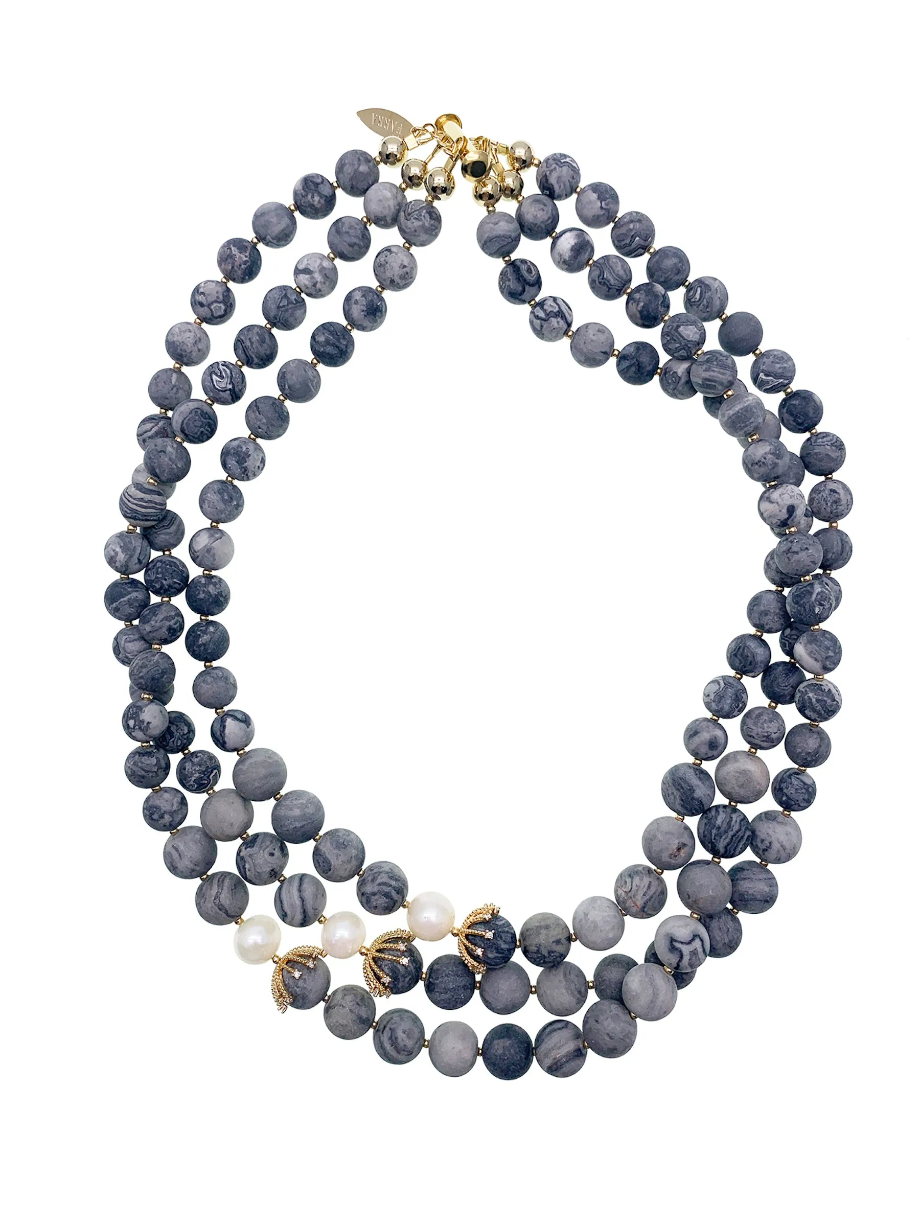 Picasso Jasper With White Pearls Multi-layers Necklace HN023