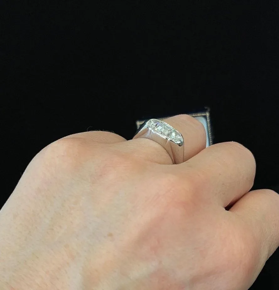 Platinum Emerald Cut and Half Moon Cut  Diamond Ring