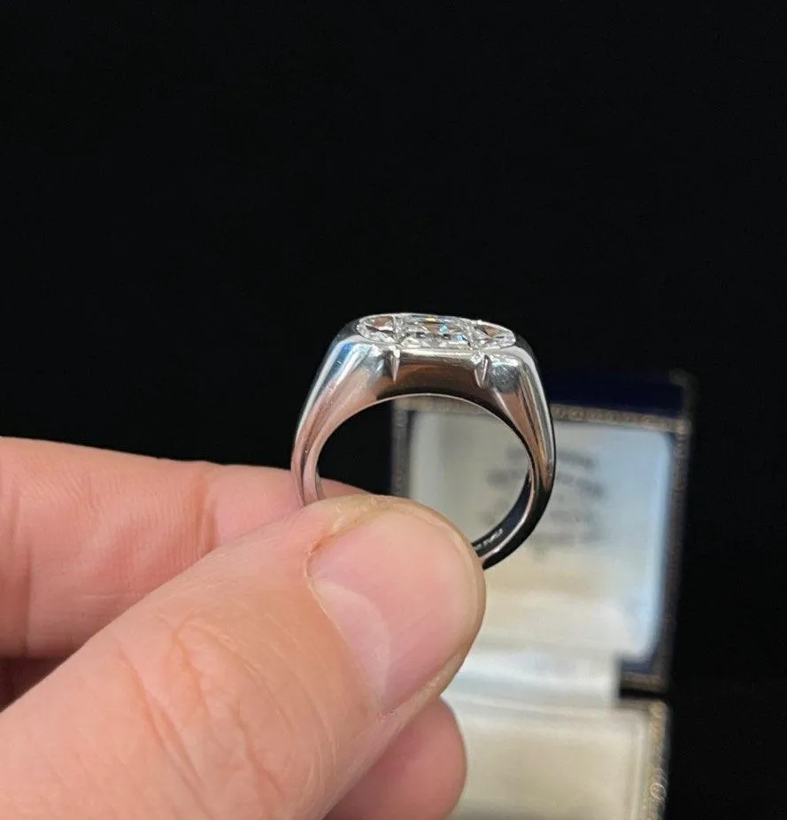 Platinum Emerald Cut and Half Moon Cut  Diamond Ring